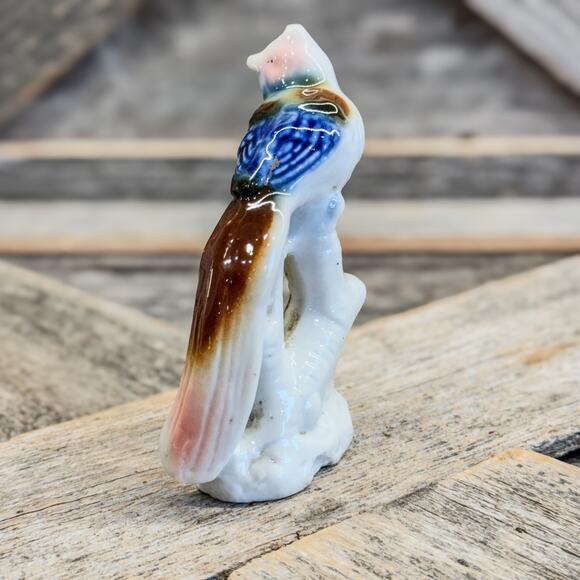 Vintage Small Porcelain Bird Figurine w/ Long Tail Perched on Branches, 3.5”H - Picture 3 of 7